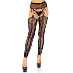 LEG AVENUE - FOOTLESS STOCKINGS WITH GARTER BELT ONE SIZE