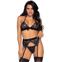 LEG AVENUE - THREE PIECE SET TOP, GARTER BELT AND THONG S