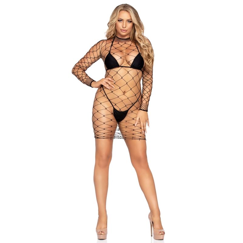 LEG AVENUE - MINI DRESS IN NET LONG SLEEVES ONE SIZE