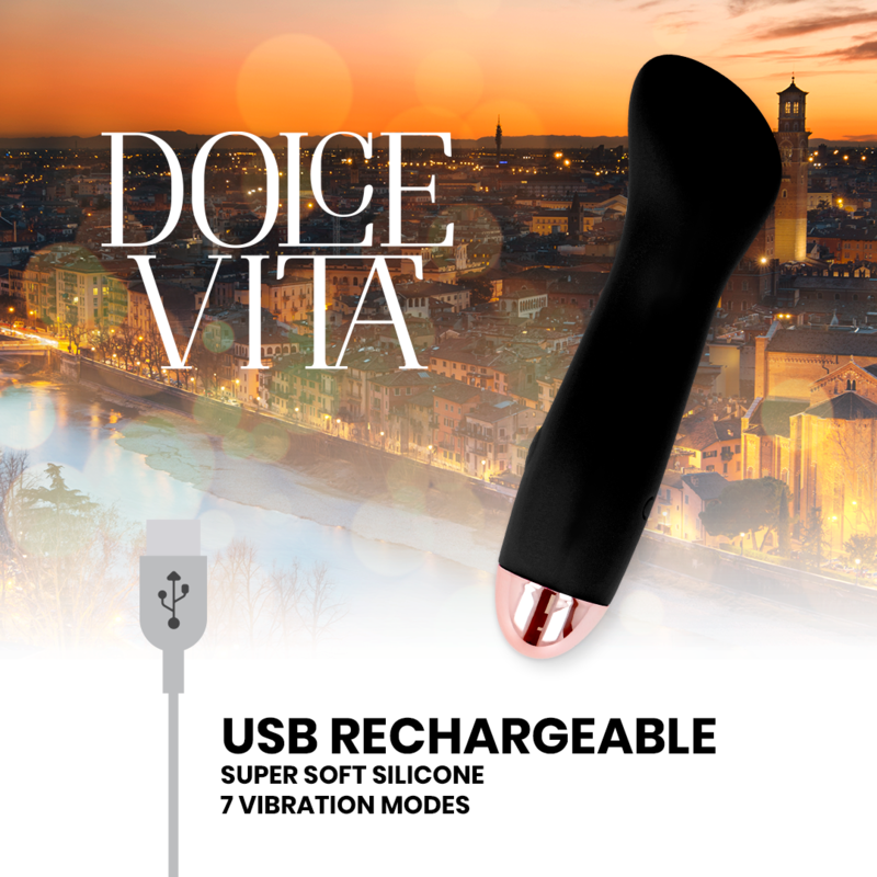 DOLCE VITA - ONE BLACK RECHARGEABLE VIBRATOR 7 SPEEDS