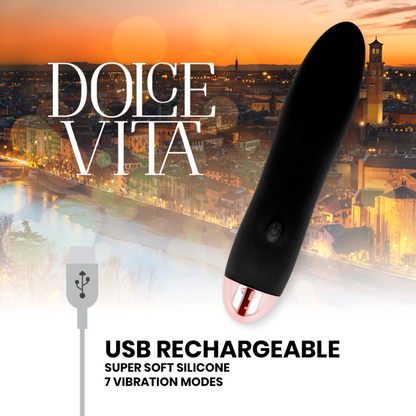 DOLCE VITA - FOUR BLACK 7 SPEEDS RECHARGEABLE VIBRATOR