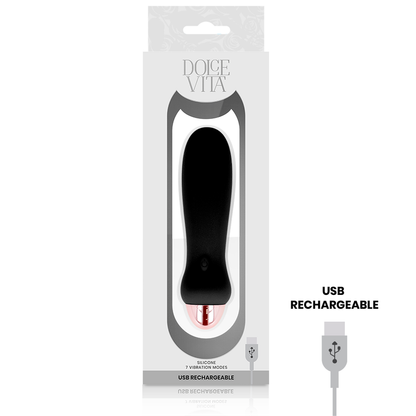 DOLCE VITA - FIVE BLACK RECHARGEABLE VIBRATOR 7 SPEEDS