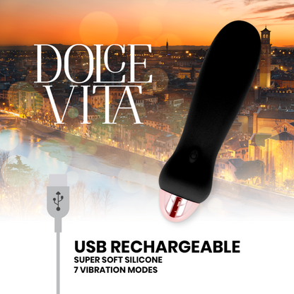 DOLCE VITA - FIVE BLACK RECHARGEABLE VIBRATOR 7 SPEEDS