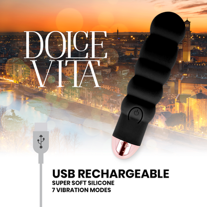 DOLCE VITA - SIX BLACK 7 SPEEDS RECHARGEABLE VIBRATOR