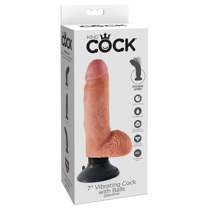 KING COCK - VIBRATOR DILDO WITH TESTICLES 17.78 CM NATURAL