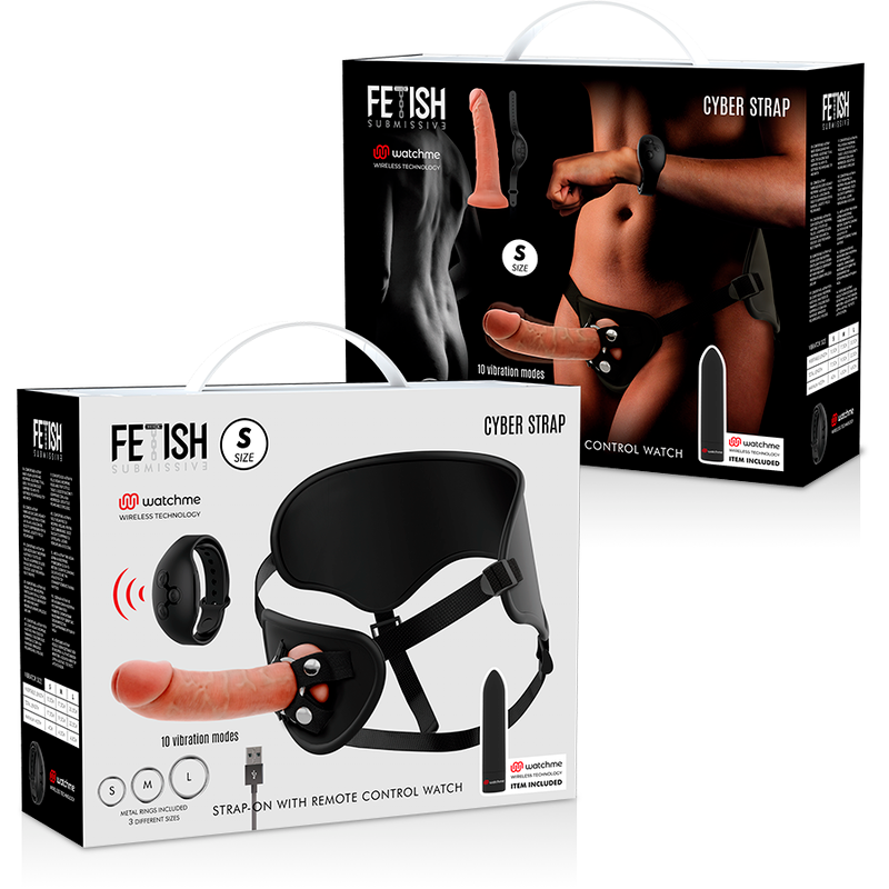 FETISH SUBMISSIVE CYBER STRAP - HARNESS WITH DILDO AND BULLET REMOTE CONTROL WATCHME S TECHNOLOGY