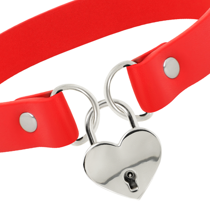 COQUETTE CHIC DESIRE - RED VEGAN LEATHER NECKLACE HEART ACCESSORY WITH KEY