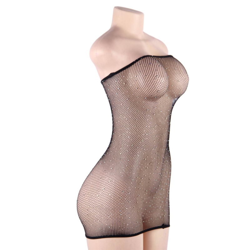 QUEEN LINGERIE - DIAMONDS NET BODY DRESS S/L