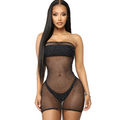 QUEEN LINGERIE - DIAMONDS NET BODY DRESS S/L