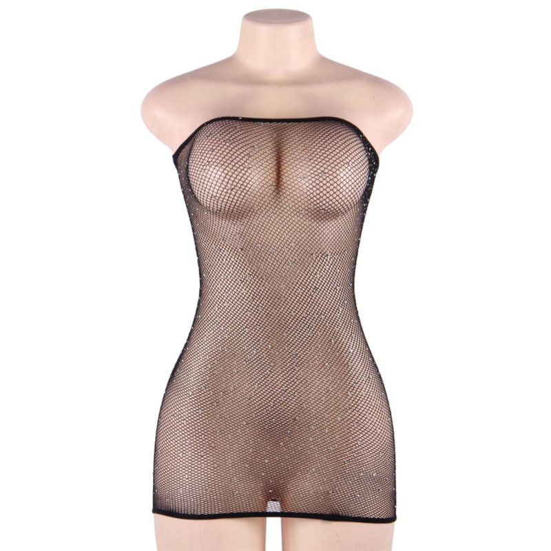 QUEEN LINGERIE - DIAMONDS NET BODY DRESS S/L