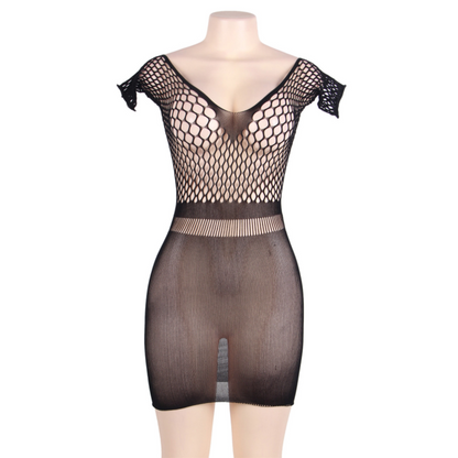 QUEEN LINGERIE - SHORT SLEEVE NET BODY DRESS S/L