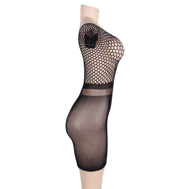 QUEEN LINGERIE - SHORT SLEEVE NET BODY DRESS S/L