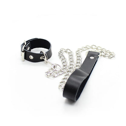 OHMAMA FETISH - PENIS COLLAR AND LEATHER STRAP WITH METAL CHAIN