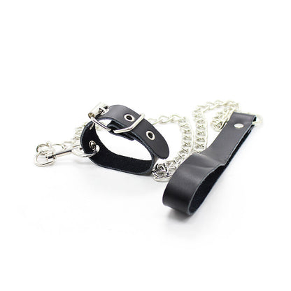 OHMAMA FETISH - PENIS COLLAR AND LEATHER STRAP WITH METAL CHAIN