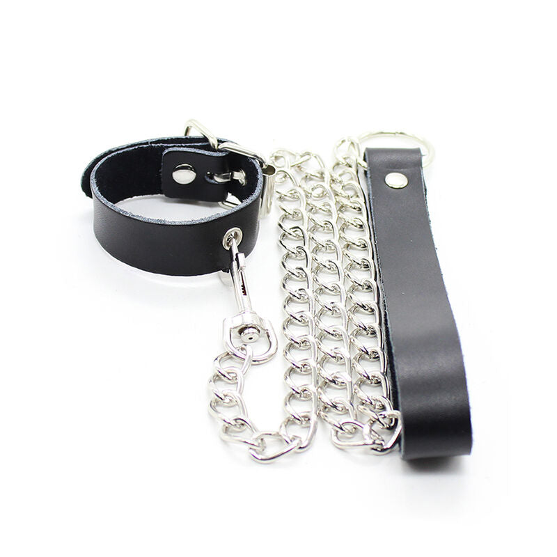 OHMAMA FETISH - PENIS COLLAR AND LEATHER STRAP WITH METAL CHAIN