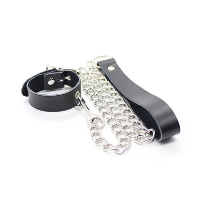 OHMAMA FETISH - PENIS COLLAR AND LEATHER STRAP WITH METAL CHAIN