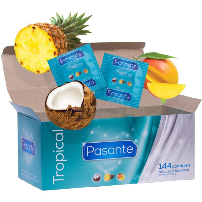 PASANTE - TROPICAL FLAVOR CONDOMS 144 UNITS