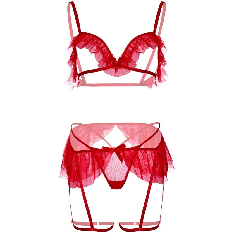 LEG AVENUE - THREE-PIECE SET BRA, GARTER BELT AND THONG