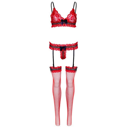 LEG AVENUE - ONE SIZE LACE THREE PIECE SET - RED