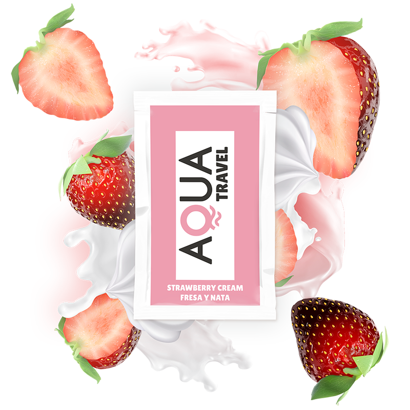 AQUA TRAVEL - STRAWBERRY AND CREAM FLAVOR WATER-BASED LUBRICANT 6 ML