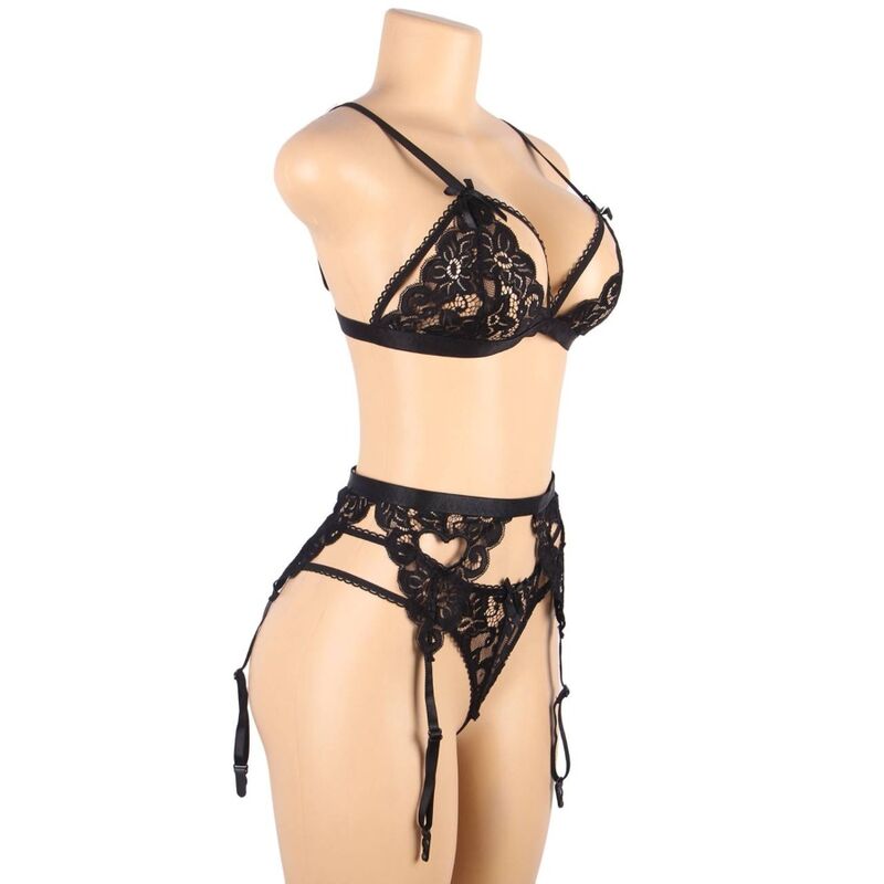 SUBBLIME - 3 PIECE SET BRA + GARTER BELT + THONG S/M