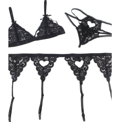 SUBBLIME - 3 PIECE SET BRA + GARTER BELT + THONG S/M