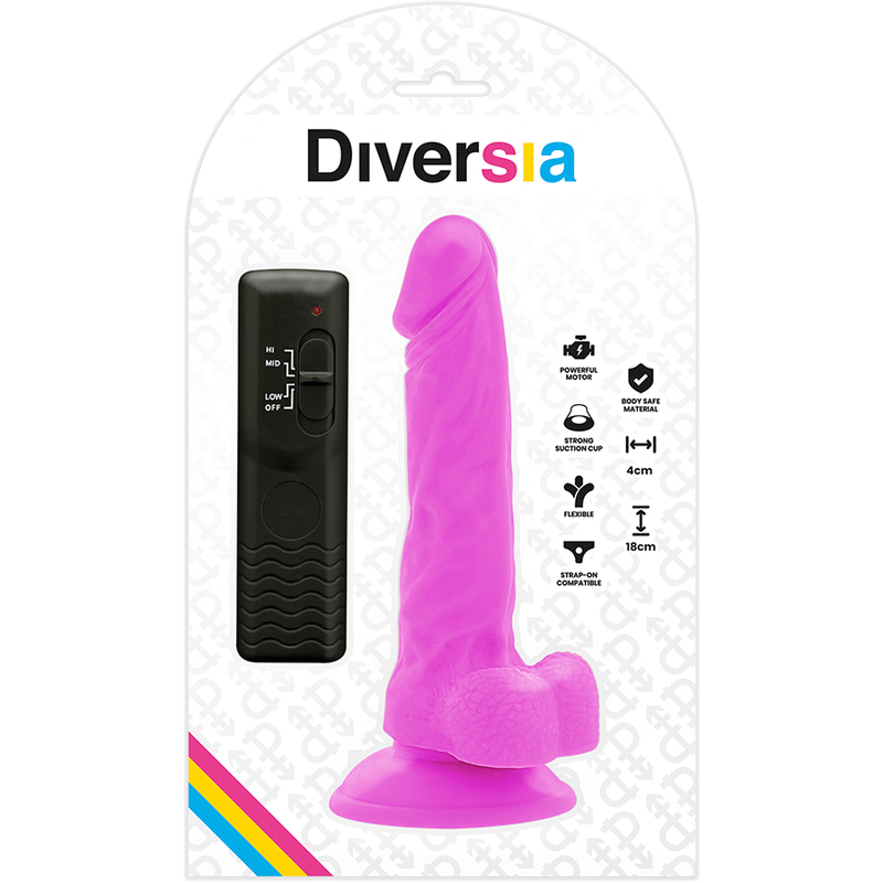 DIVERSIA - FLEXIBLE VIBRATING DILDO LILAC 18 CM -OR- 4 CM