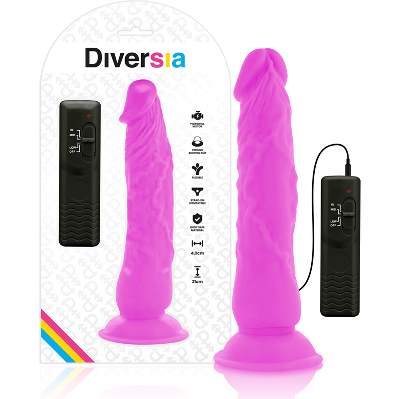 DIVERSIA - FLEXIBLE VIBRATING DILDO LILAC 21 CM -OR- 4.9 CM