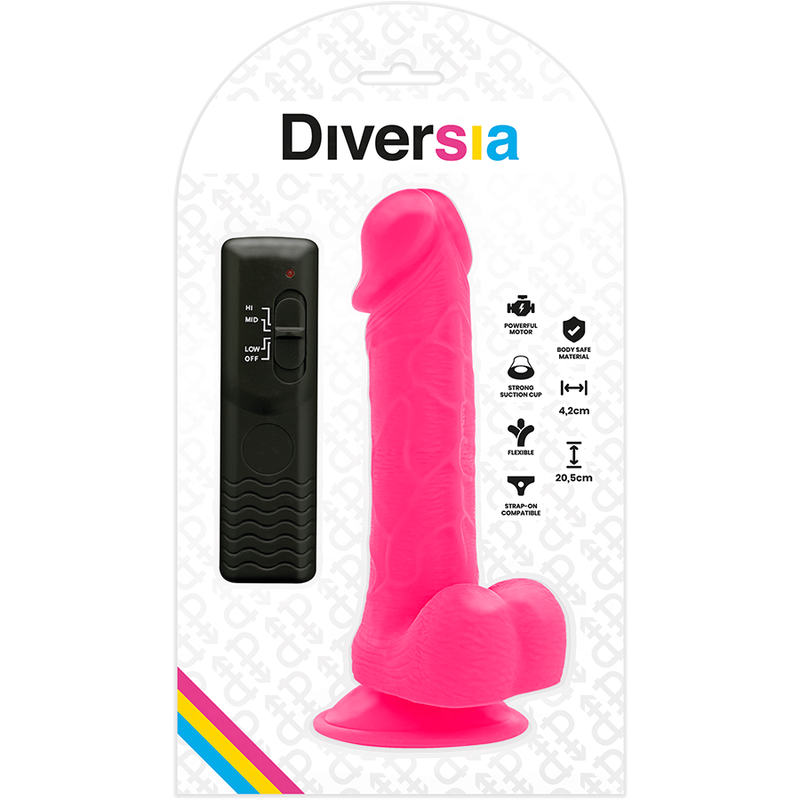 DIVERSIA - PINK FLEXIBLE VIBRATING DILDO 20.5 CM -OR- 4.2 CM