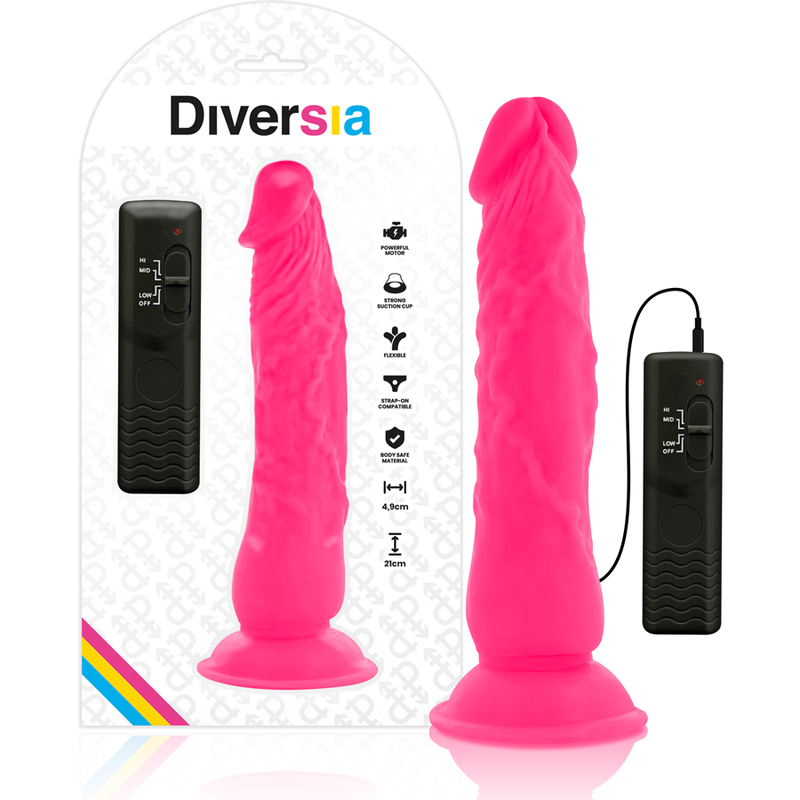 DIVERSIA - FLEXIBLE VIBRATING DILDO PINK 21 CM -OR- 4.9 CM