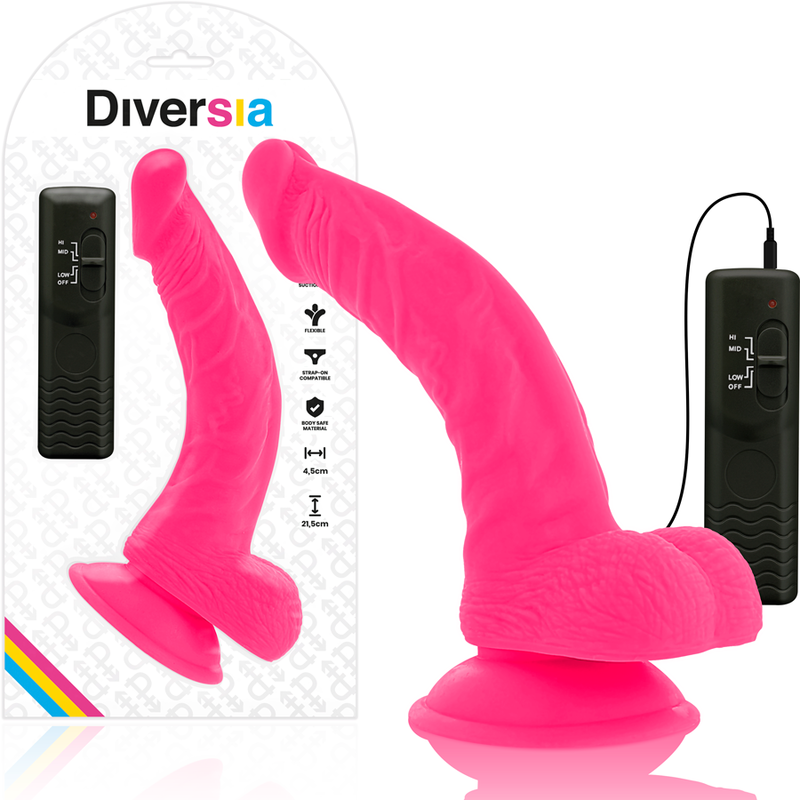 DIVERSIA - PINK FLEXIBLE VIBRATING DILDO 21.5 CM -OR- 4.5 CM