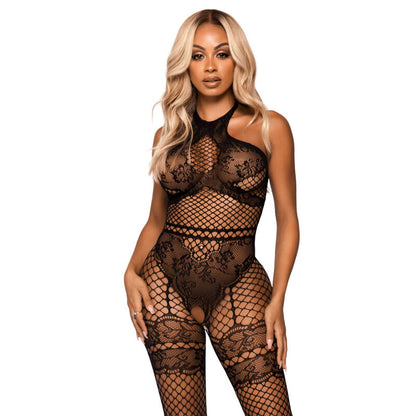 LEG AVENUE - HALTER NECK BODYSTOCKING ONE SIZE - BLACK