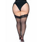 LEG AVENUE - OUTLET - BLACK NYLON TIGHTS WITH LACE TOP PLUS