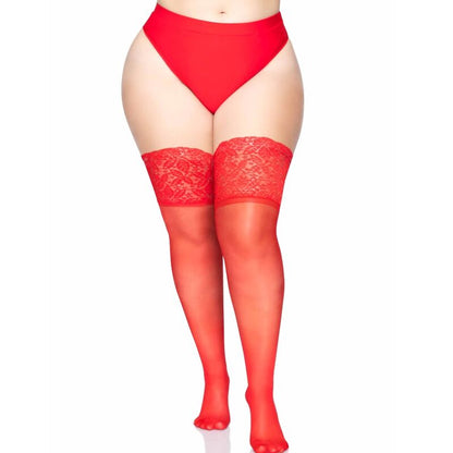 LEG AVENUE - ONE SIZE SELF-ADHESIVE RED TIGHTS WITH WIDE LACE