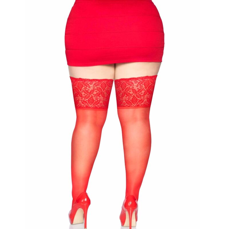 LEG AVENUE - ONE SIZE SELF-ADHESIVE RED TIGHTS WITH WIDE LACE