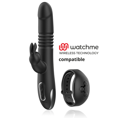 BLACK&amp;SILVER - KENJI RABBIT UP &amp; DOWN VIBRATOR COMPATIBLE WITH WATCHME