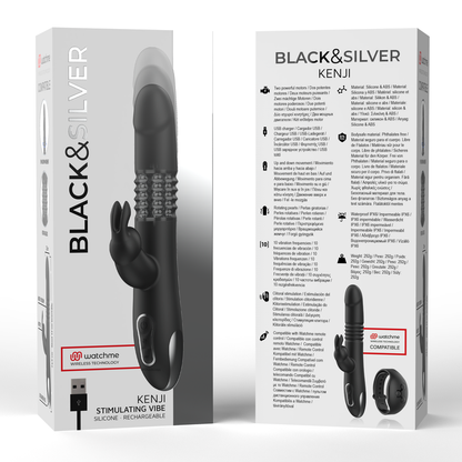 BLACK&amp;SILVER - KENJI RABBIT UP &amp; DOWN VIBRATOR COMPATIBLE WITH WATCHME