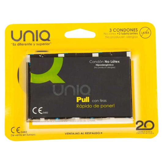 UNIQ - PULL PRESERVATIVOS CON TIRAS SIN LATEX 3 UNIDADES