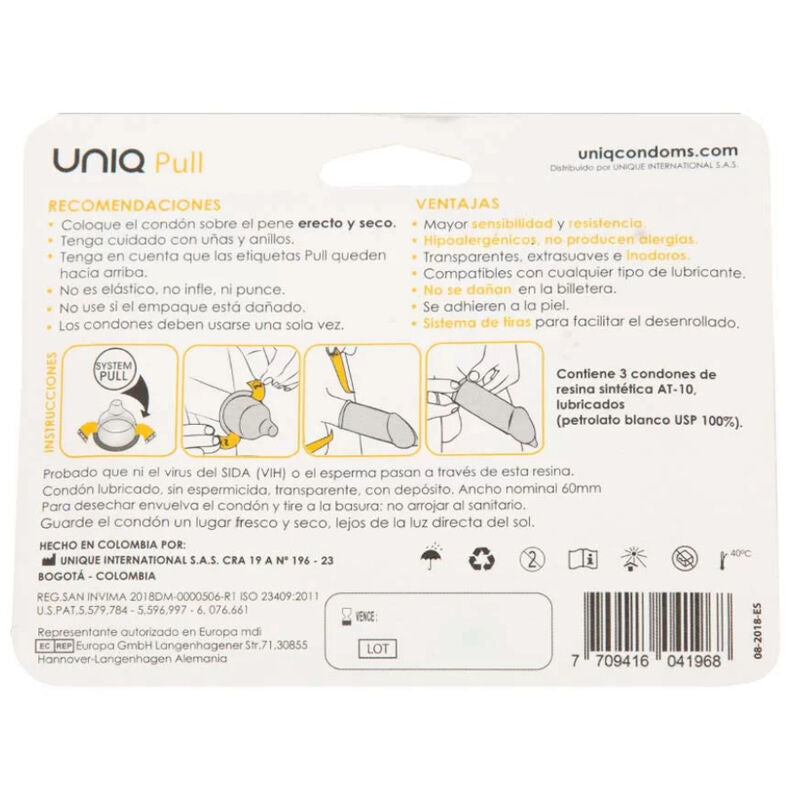 UNIQ - PULL CONDOMS WITH STRIPS LATEX FREE 3 UNITS