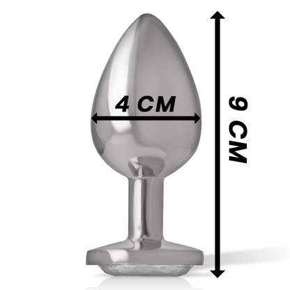 INTENSE - ALUMINUM METAL ANAL PLUG WITH SILVER CRYSTAL SIZE L