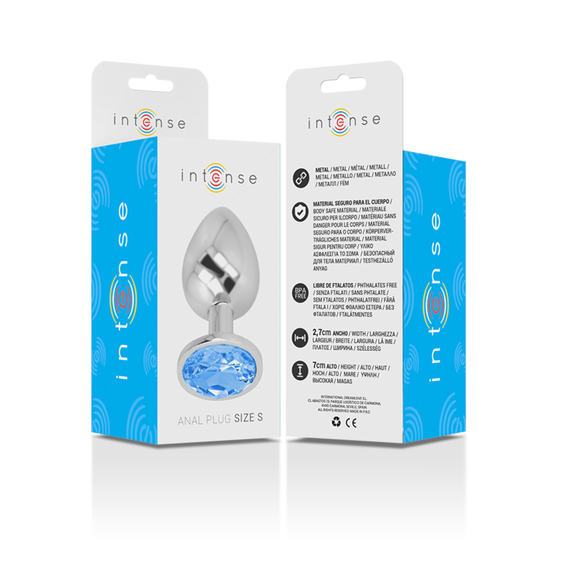 INTENSE - METAL ALUMINUM ANAL PLUG WITH BLUE CRYSTAL SIZE S