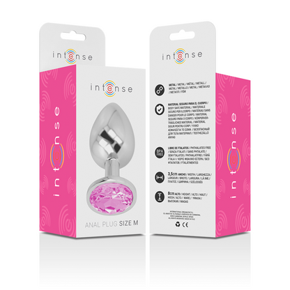 INTENSE - METAL ALUMINUM ANAL PLUG WITH PINK CRYSTAL SIZE M