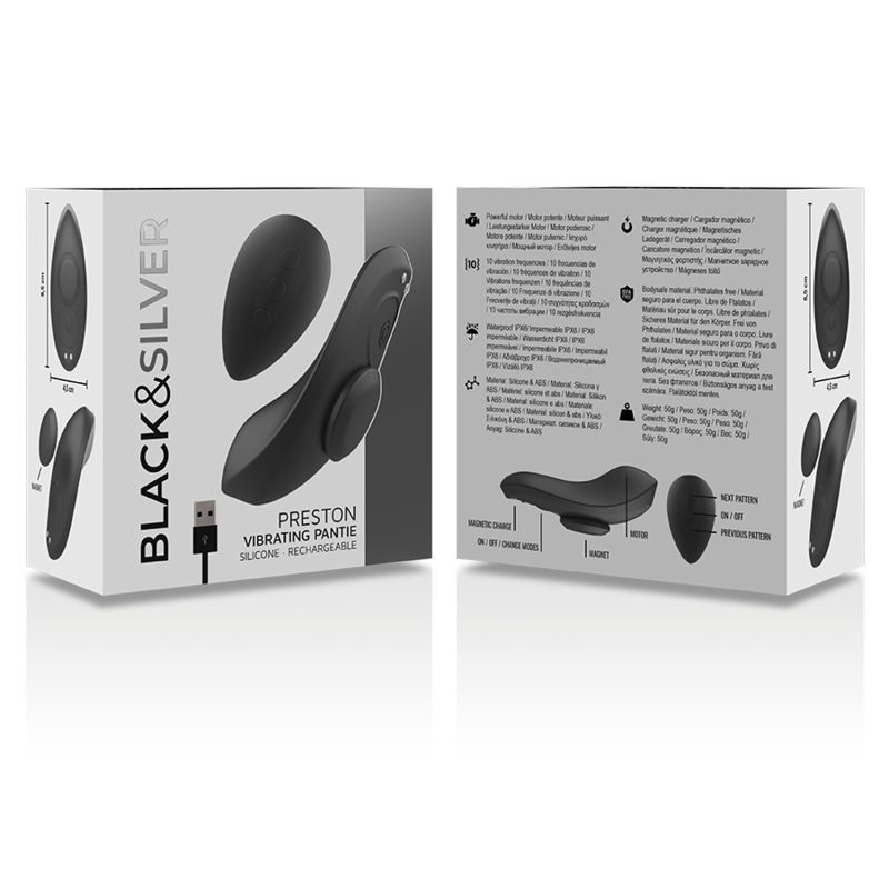 BLACK&amp;SILVER - PRESTON PANTIE MAGNETIC VIBRATOR SILICONE REMOTE