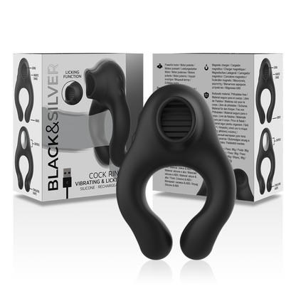 BLACK&amp;SILVER - RECHARGEABLE 3 MOTOR SILICONE VIBRATING RING BLACK