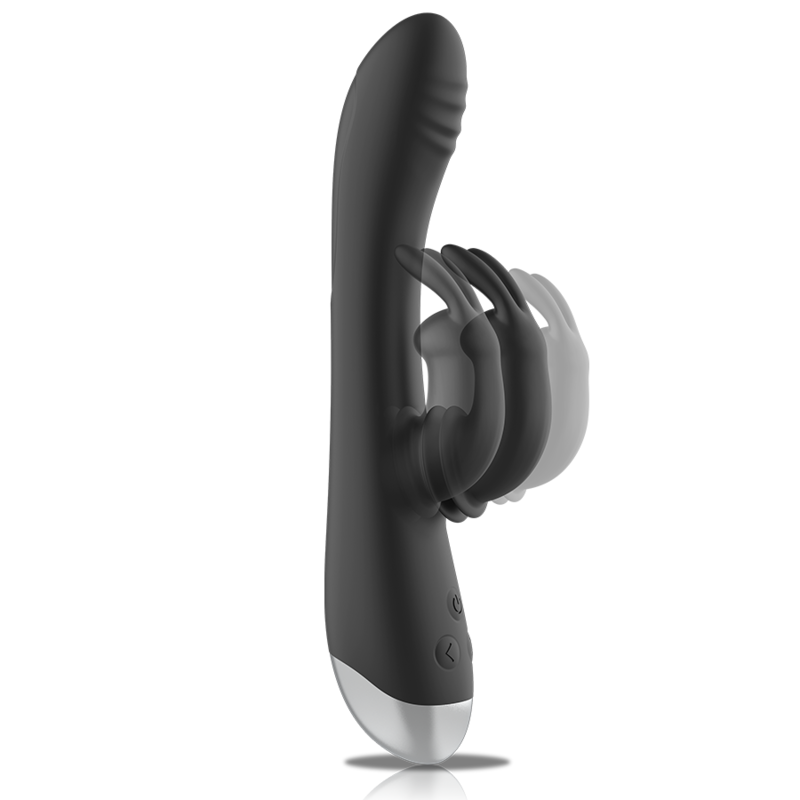 BLACK&amp;SILVER - DJ. ADAM RECHARGEABLE SILICONE RABBIT STIMULATOR BLACK