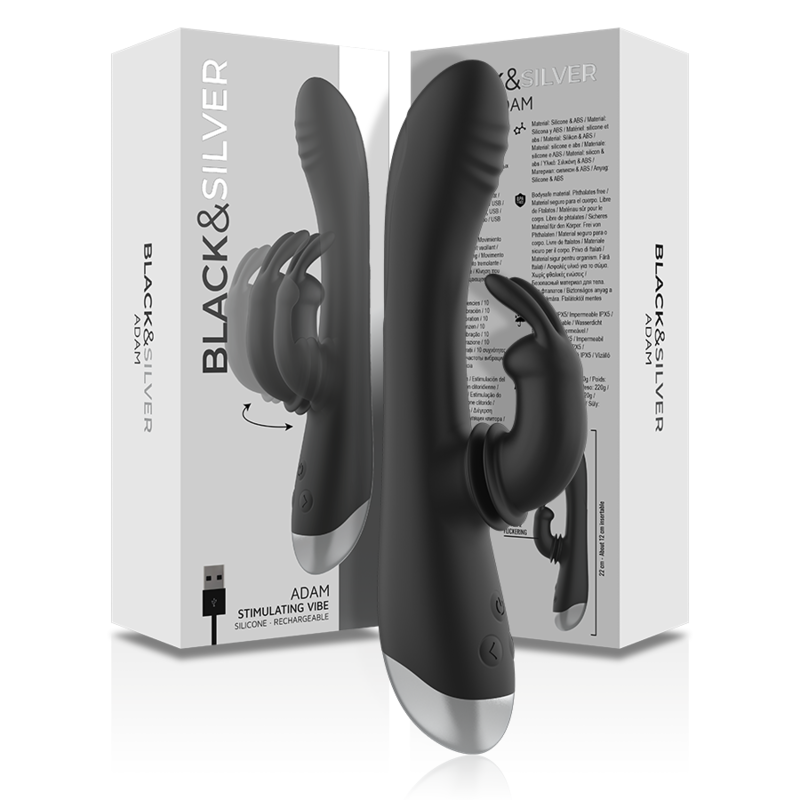 BLACK&amp;SILVER - DJ. ADAM RECHARGEABLE SILICONE RABBIT STIMULATOR BLACK