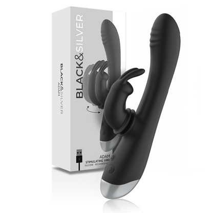 BLACK&amp;SILVER - DJ. ADAM RECHARGEABLE SILICONE RABBIT STIMULATOR BLACK