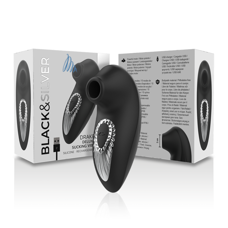 BLACK&amp;SILVER - DRAKE DELUXE SUCKING VIBE RECHARGEABLE SILICONE BLACK