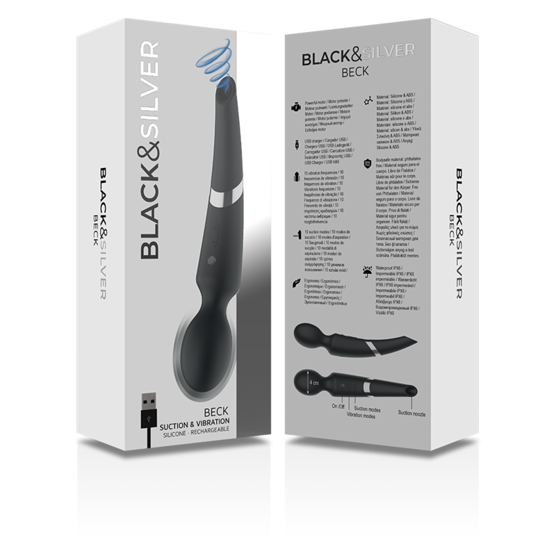 BLACK&amp;SILVER - BECK WAND AND SUCTIONER 2 IN 1 SILICONE