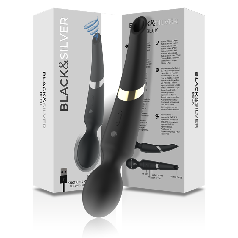 BLACK&amp;SILVER - BECK WAND AND SUCTIONER 2 IN 1 SILICONE